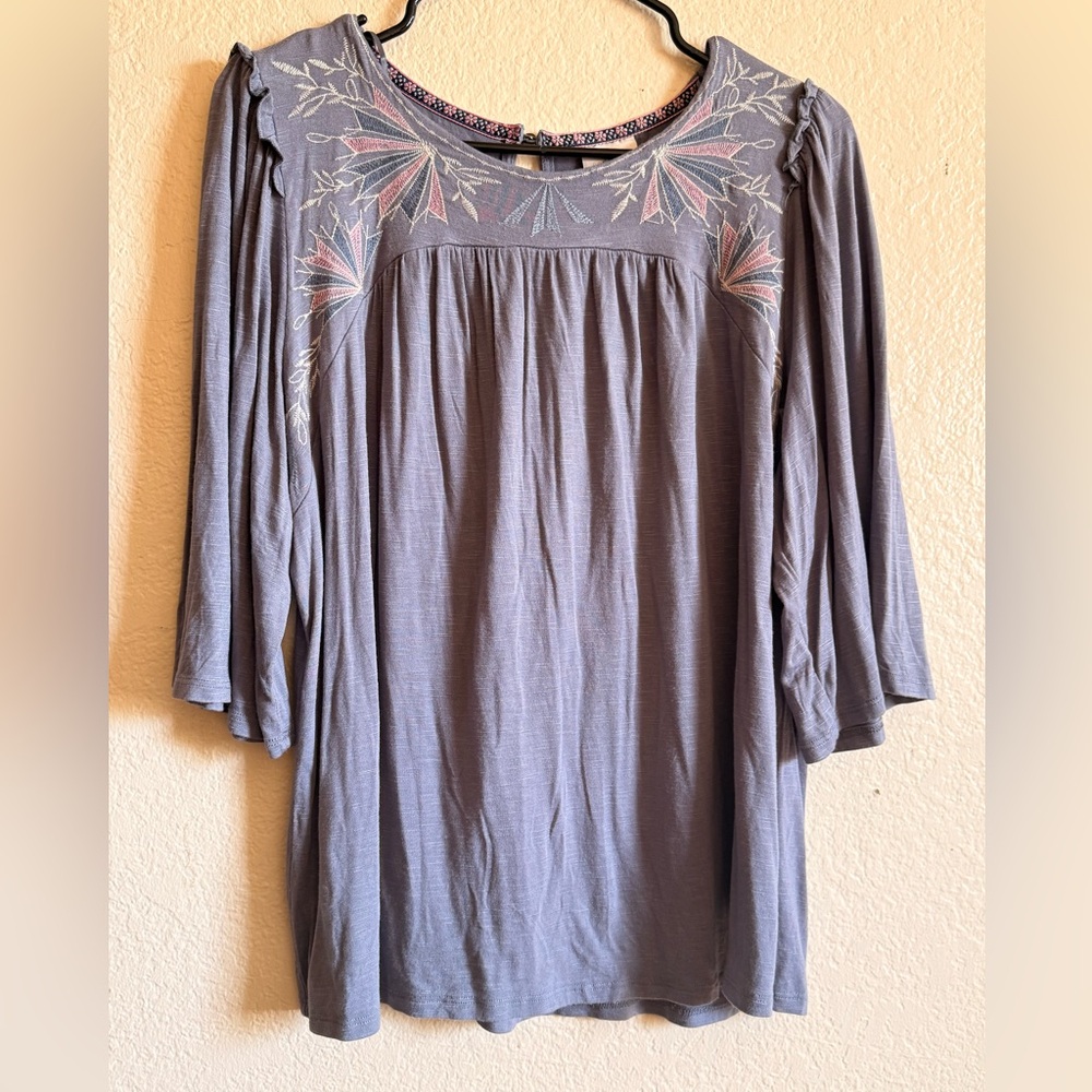 Knox Rose Gray Embroidered Blouse